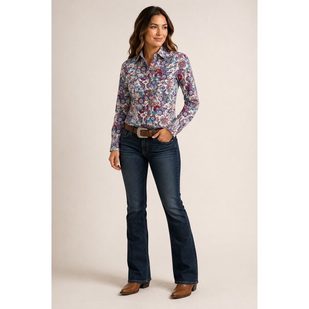 Panhandle Slim Women's S Paisley Floral Pearl Snap Western Shirt Cotton Lurex